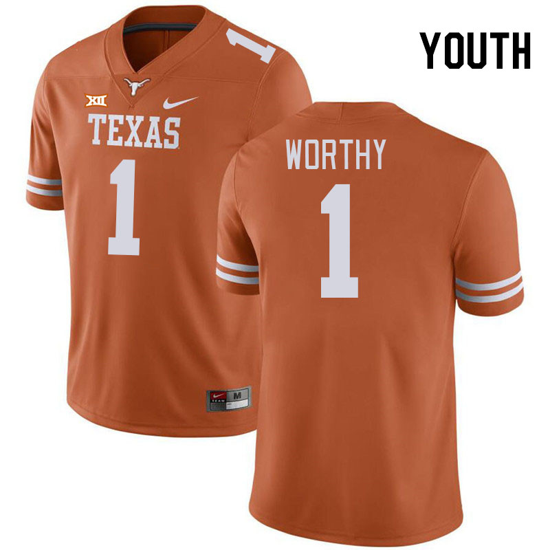 Youth #1 Xavier Worthy Texas Longhorns 2023 College Football Jerseys Stitched-Orange